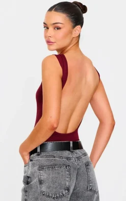 Burgundy Soft Jersey Open Back Bodysuit
