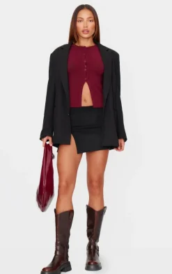 Burgundy Soft Knitted Button Through Vest