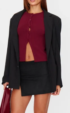 Burgundy Soft Knitted Button Through Vest