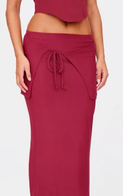 Burgundy Soft Touch Overlay Detail Jersey Maxi Skirt