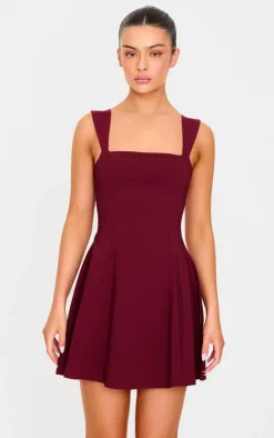 Burgundy Stretch Woven Shift Dress