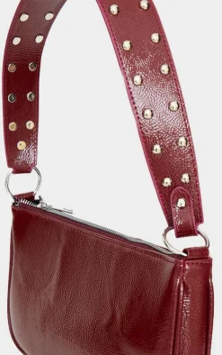 Burgundy Stud Handle Shoulder Bag