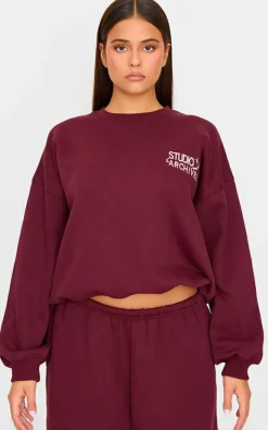 Burgundy Studio Archives Embroidered Oversized Sweatshirt