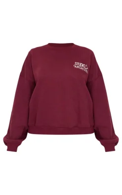 Burgundy Studio Archives Embroidered Oversized Sweatshirt