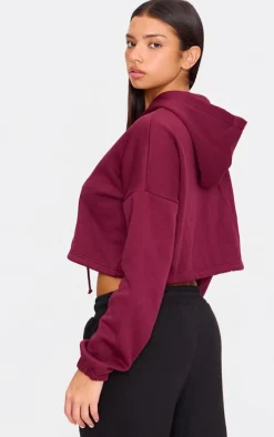 Burgundy Toggle Waist Zip Up Cropped Hoodie