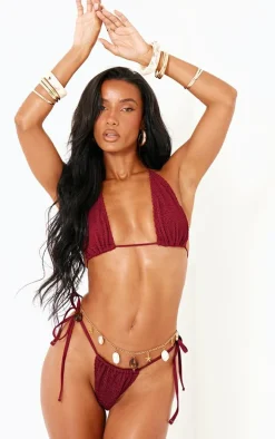 Burgundy Triangle Crinkle Bikini Top