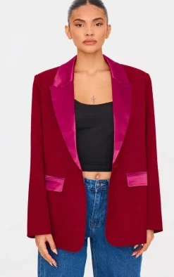 Burgundy Tuxedo Oversized Blazer