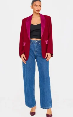 Burgundy Tuxedo Oversized Blazer