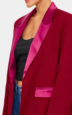 Burgundy Tuxedo Oversized Blazer