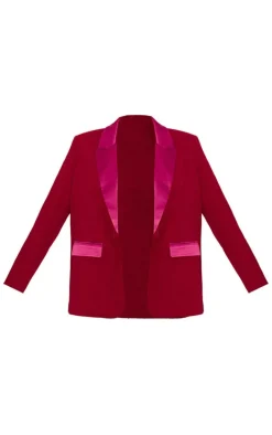 Burgundy Tuxedo Oversized Blazer