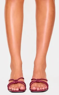 Burgundy Wide Fit Croc Pu Square Toe Knotted Heeled Mules