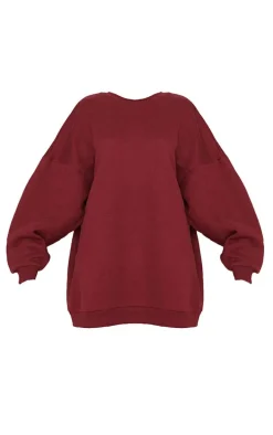 Burgundy Winter Wonderland Printed Graphic Oversized Sweat Dress