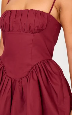 Burgundy Woven Dipped Waist Strappy Romper