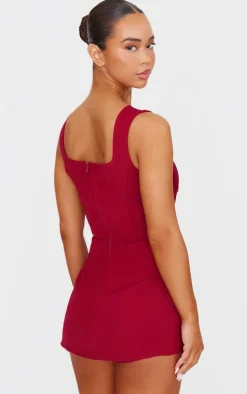 Burgundy Woven Pocket Detail Sleeveless Skort Romper