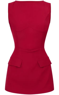 Burgundy Woven Pocket Detail Sleeveless Skort Romper