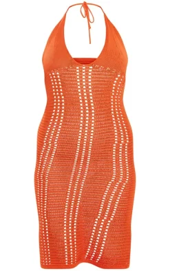 Burnt Orange Crochet Midi Dress