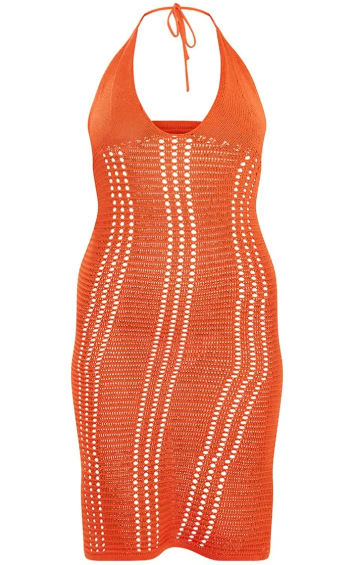 Burnt Orange Crochet Midi Dress