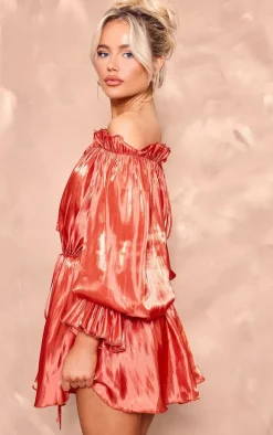 Burnt Orange Iridescent Bardot Floaty Romper