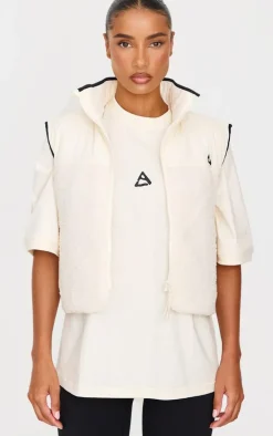 Butter Cream Contrast Borg Crop Puffer Vest