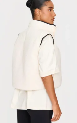 Butter Cream Contrast Borg Crop Puffer Vest