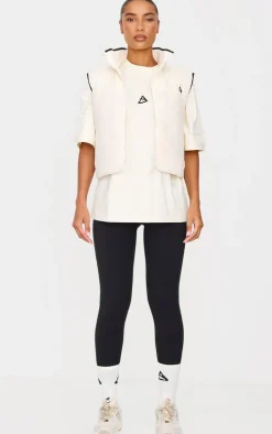 Butter Cream Contrast Borg Crop Puffer Vest