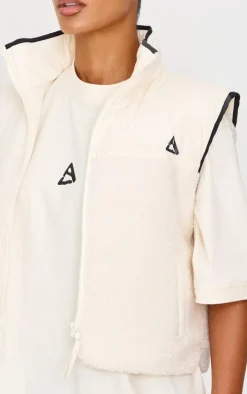 Butter Cream Contrast Borg Crop Puffer Vest