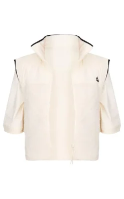 Butter Cream Contrast Borg Crop Puffer Vest