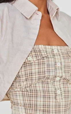 Butter Cream Contrast Pattern Shirt Detail Puffball Dress