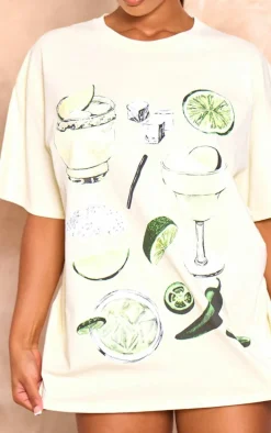 Butter Cream Margarita Printed Oversized T Shirt