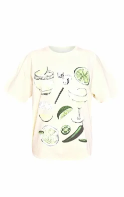 Butter Cream Margarita Printed Oversized T Shirt