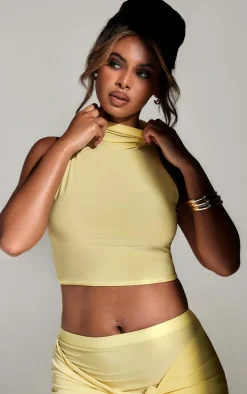 Butter Cream Slinky Funnel Neck Crop Top