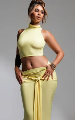 Butter Cream Slinky Funnel Neck Crop Top