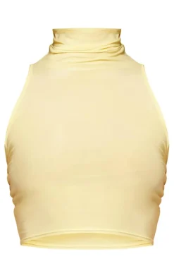 Butter Cream Slinky Funnel Neck Crop Top