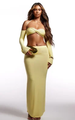 Butter Cream Slinky Low Rise Maxi Skirt