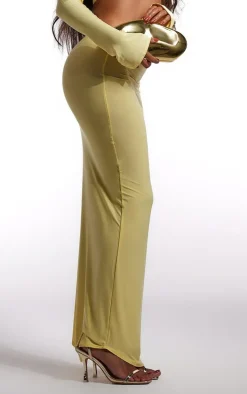 Butter Cream Slinky Low Rise Maxi Skirt