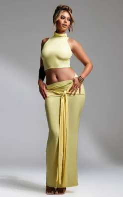 Butter Cream Slinky Tie Detail Maxi Skirt