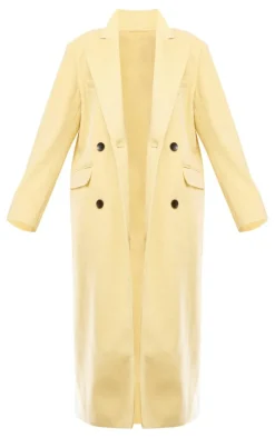 Butter Yellow Shoulder Padded Double Breasted Brushed Faux Wool Coat