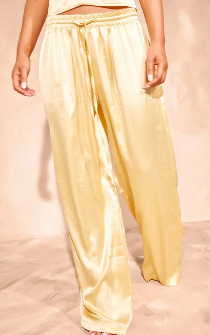 Buttercream Satin Drawstring Waist Straight Leg Pants