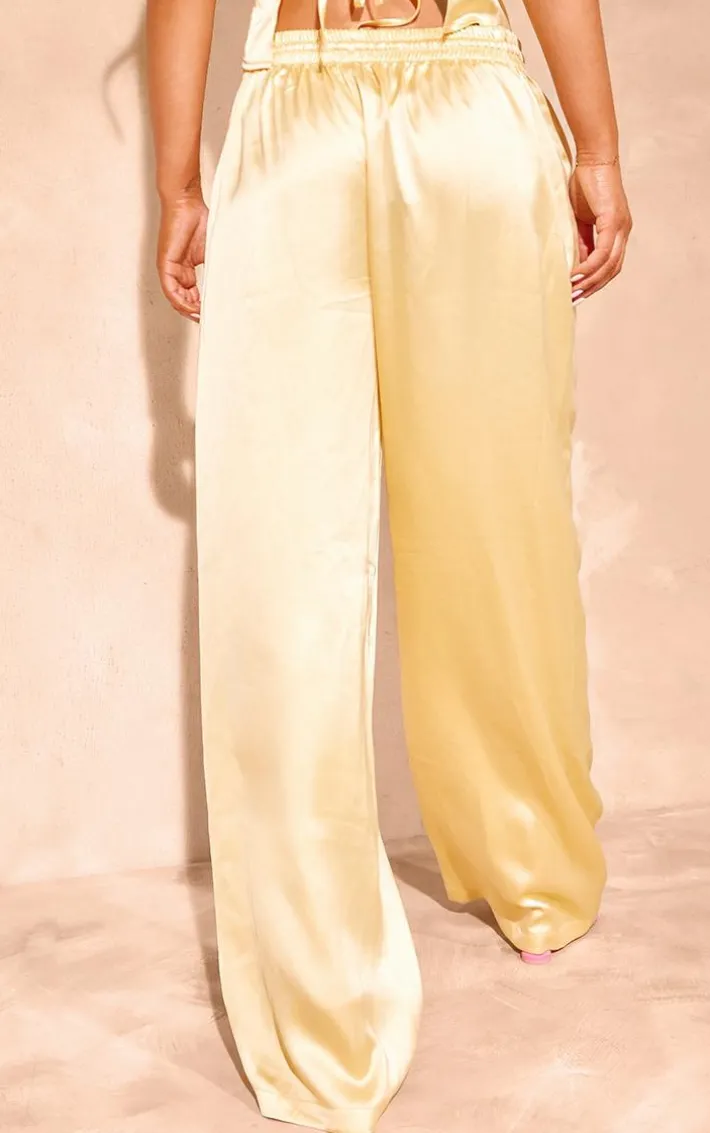 Buttercream Satin Drawstring Waist Straight Leg Pants
