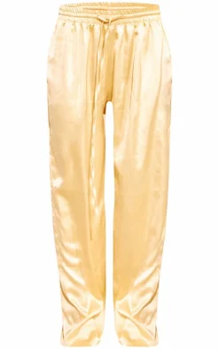 Buttercream Satin Drawstring Waist Straight Leg Pants