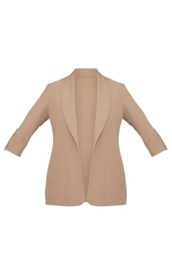 Camel Basic Turn Up Sleeve Blazer