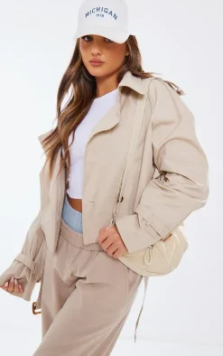 Camel Belted Hem Cropped Trench Coat