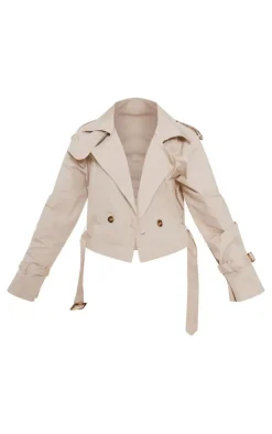 Camel Belted Hem Cropped Trench Coat