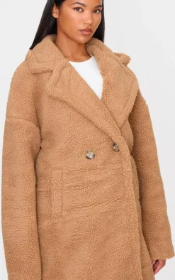Camel Borg Lapel Drop Arm Midi Coat