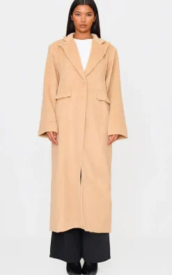 Camel Brushed Wool Look Oversized Drop Shoulder Coat