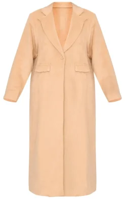 Camel Brushed Wool Look Oversized Drop Shoulder Coat
