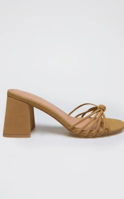 Camel Faux Nubuck Knotted Block Heeled Mule Sandals