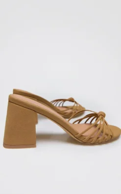 Camel Faux Nubuck Knotted Block Heeled Mule Sandals