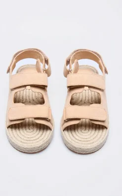 Camel Faux Suede Espadrille Sole Velcro Sandals