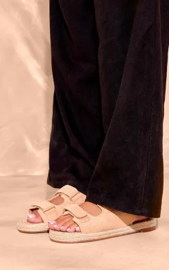 Camel Faux Suede Espadrille Sole Velcro Sandals